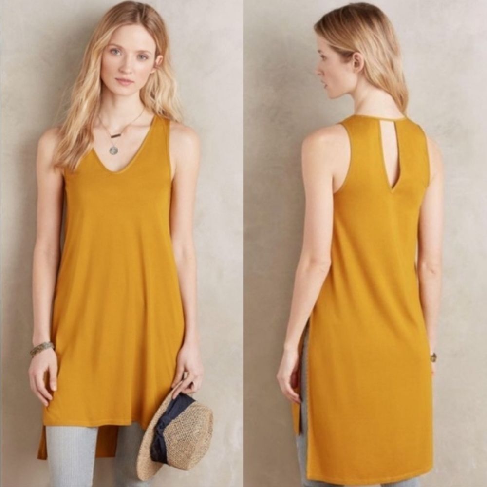 Anthropologie Akemi + Kin Mustard Yellow Keyhole Tunic Tank Dress Size XS